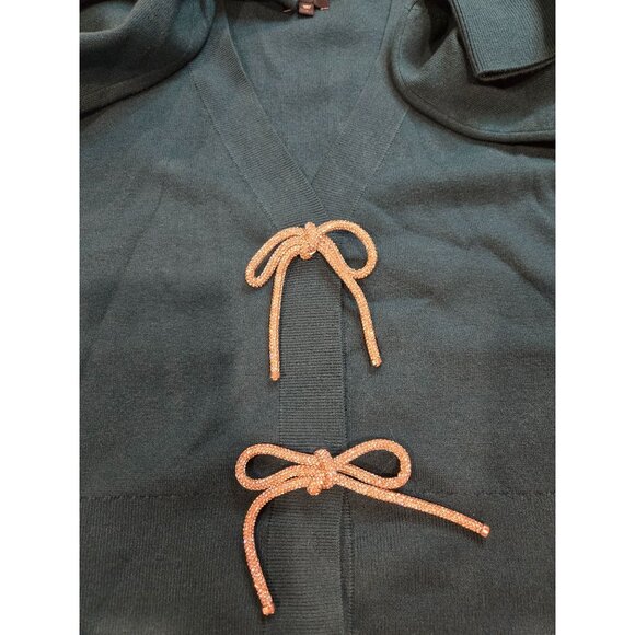 Express Women's Emerald Green Cropped Sweater W/Rhinestone Puff Sleeves Sz L - Picture 6 of 11